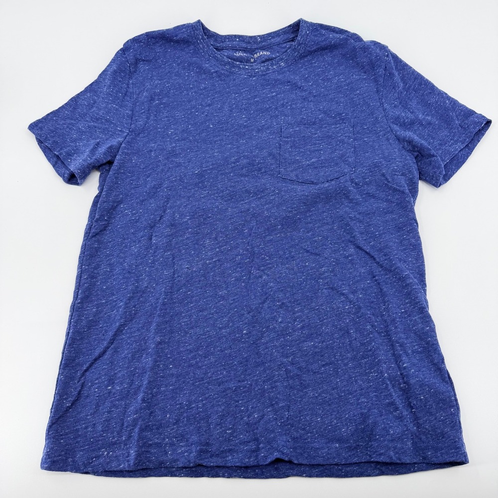 Lucky Brand Pocket T-Shirt Mens Medium Blue Excellent Heathered Slub Linen Blend